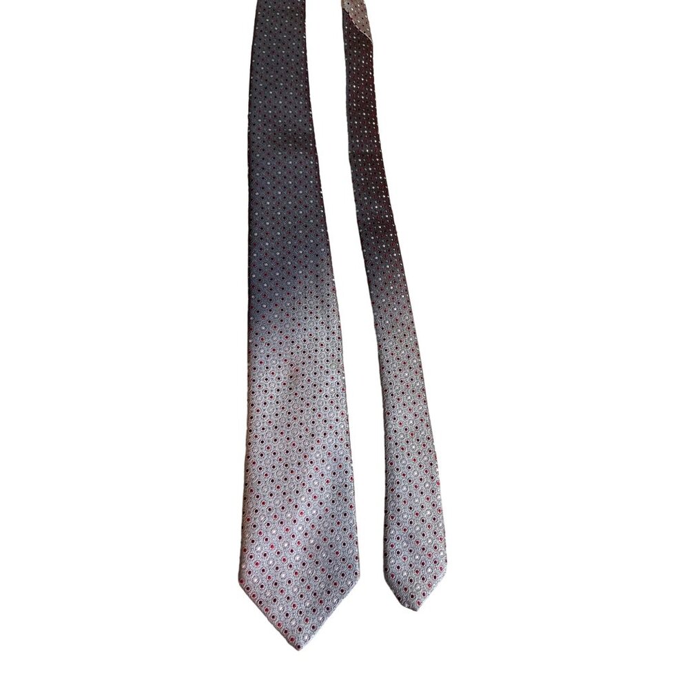Wembley Mens Neck Tie Silver Red Polka Dot Retro Dad Gift Corpcore